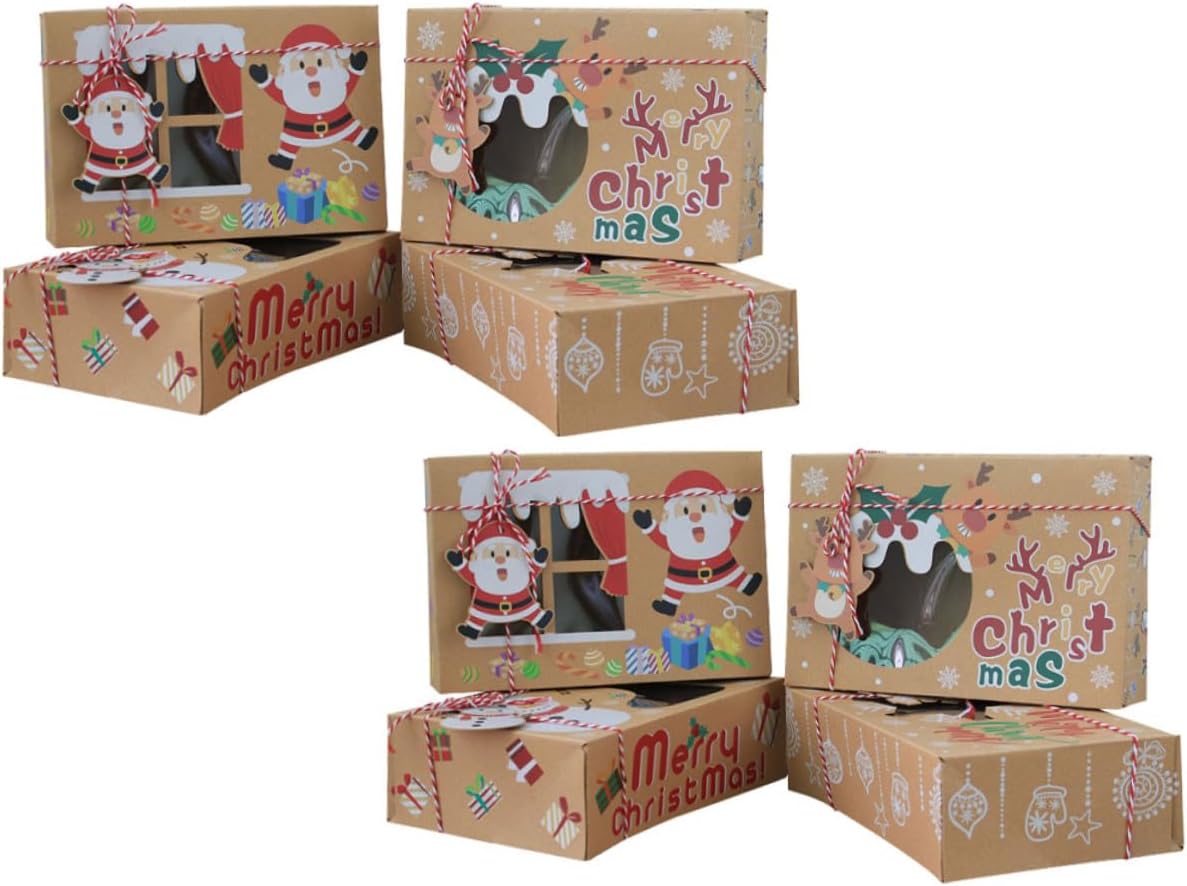 Hemoton Christmas Kraft Paper Candy Boxes with Pvc Window, 8pcs Portable Cookie Treat Packaging Cases for Holiday Party Wrapping and Festive Candy Storage