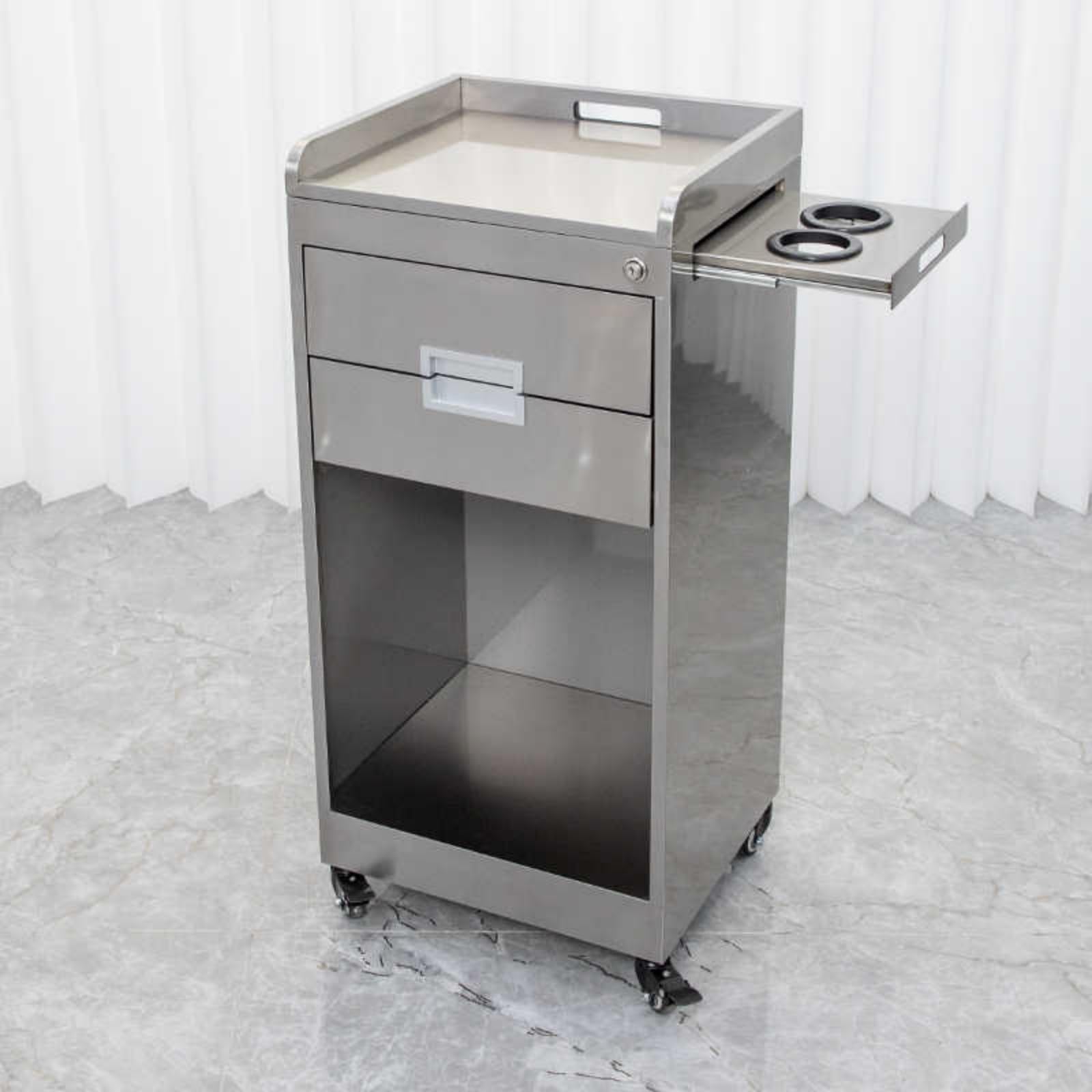 YNIYUJKL Salon Trolley Cart With Wheels, Rolling Hair Styling Station, Mobile Beauty Trolley With Dryer Holder And Lockable Storage, Stainless Steel Construction