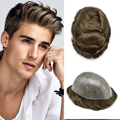 Sistema de pelo para hombre Toupee para hombre, piezas de cabello, sistema de reemplazo de piel polivinílica tupé para hombres Protesis Capilar para