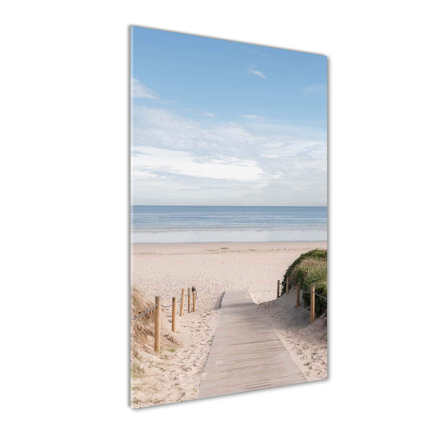 Tableau panoramique en verre 60x120 cm beige décor de plage chic pour salon