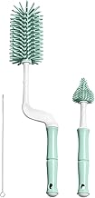 Moochy Conjunto de escovas de limpeza de mamadeiras Escova de silicone para mamadeiras 360 graus de cerdas macias de alça longa Escovas de limpeza de mamadeiras Escova de limpeza de mamilo
