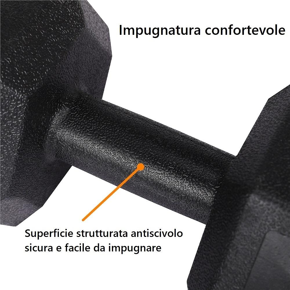 Yaheetech Set 2 Manubri Esagonali per Palestra e Casa in Ferro e PVC Antiscivolo Nero 2 x 8 kg