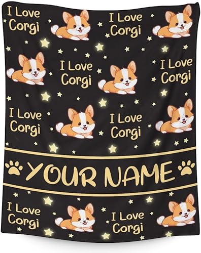 Miniatura 7 de Manta de Corgi personalizada con nombre, 60 x 50 pulgadas, bonita manta para niños y niñas, mantas amarillas suaves y peludas para cama, sofá y