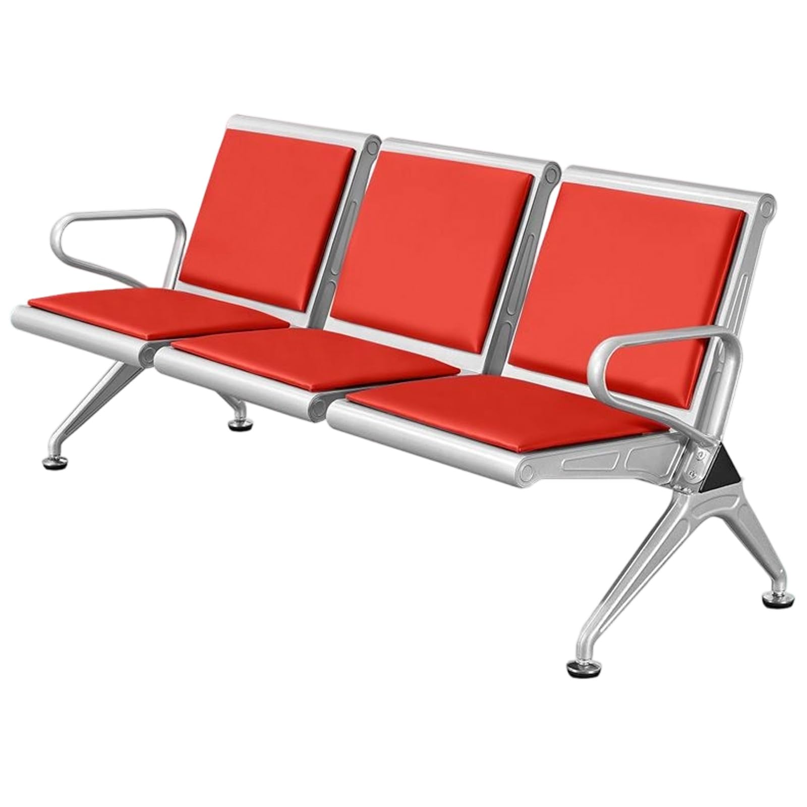 3-Sitzer Empfangsbank mit Armlehnen und Weicher Polsterung, Tragkraft 770 Kg, Metallgestell für den Einsatz im Wartebereich(Red)
