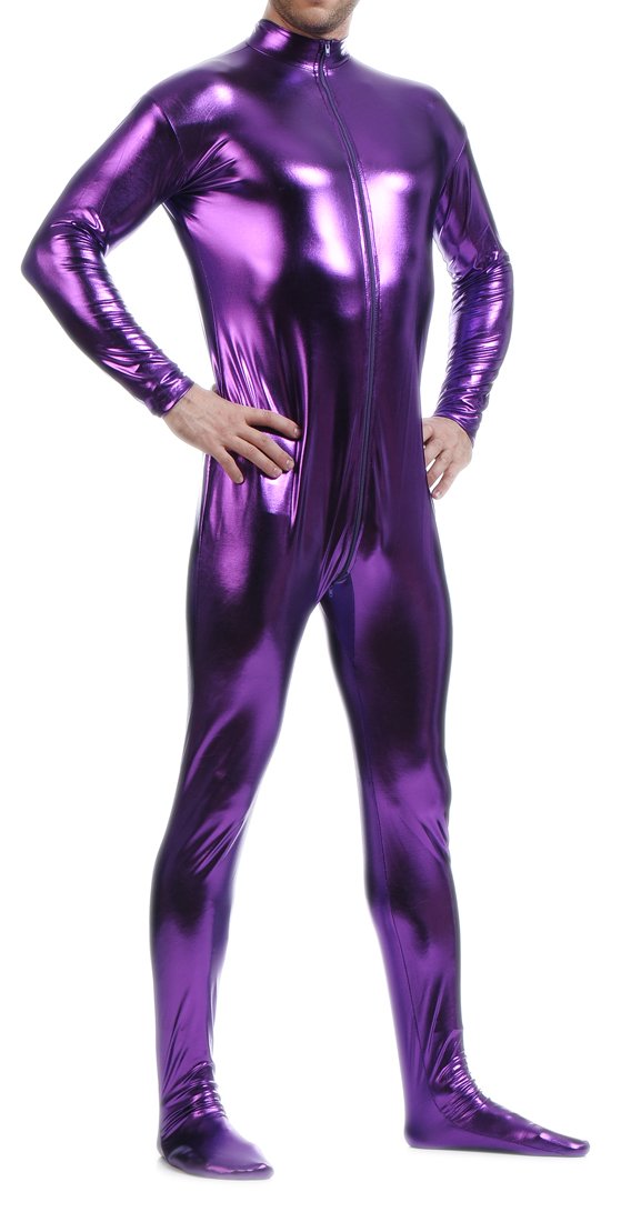 Unisex Metallic Bodysuit Zentai without Hood Adult Shiny One Piece Spandex Body Suit Halloween Costume