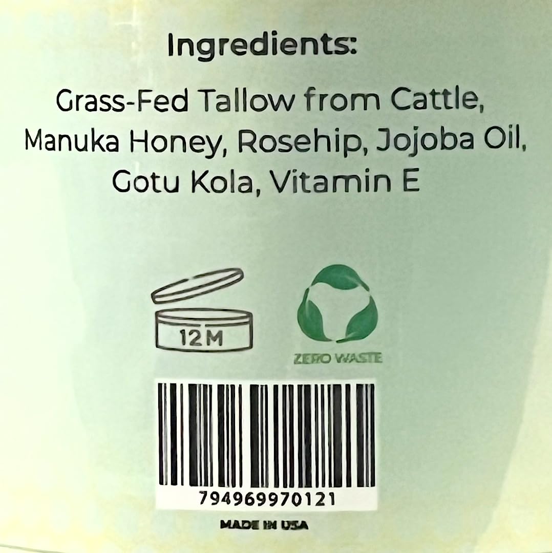 Really Good Blends Whipped Tallow Balm with Manuka Honey – 4 oz | Collagen-Boosting Body Butter | 100% Organic Beef Tallow Moisturizer with Gotu Kola and Rosehip | Face, Body, and Skin Cream | Made in USA (Unscented)