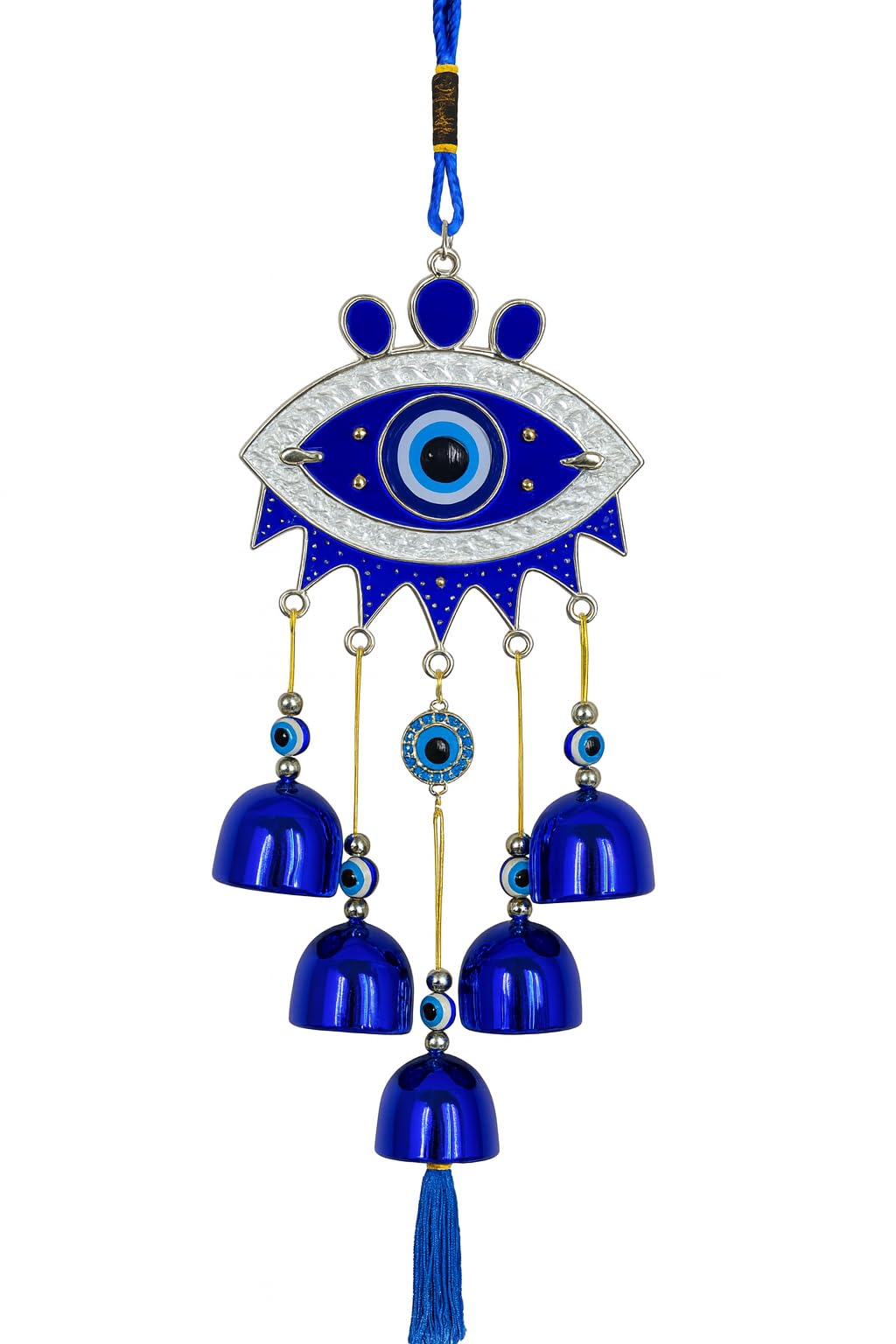 Evil Eye Wall Hanging with Blue Bells, 12 inch Length, Metal Wind Chimes for Home Decor-image-9
