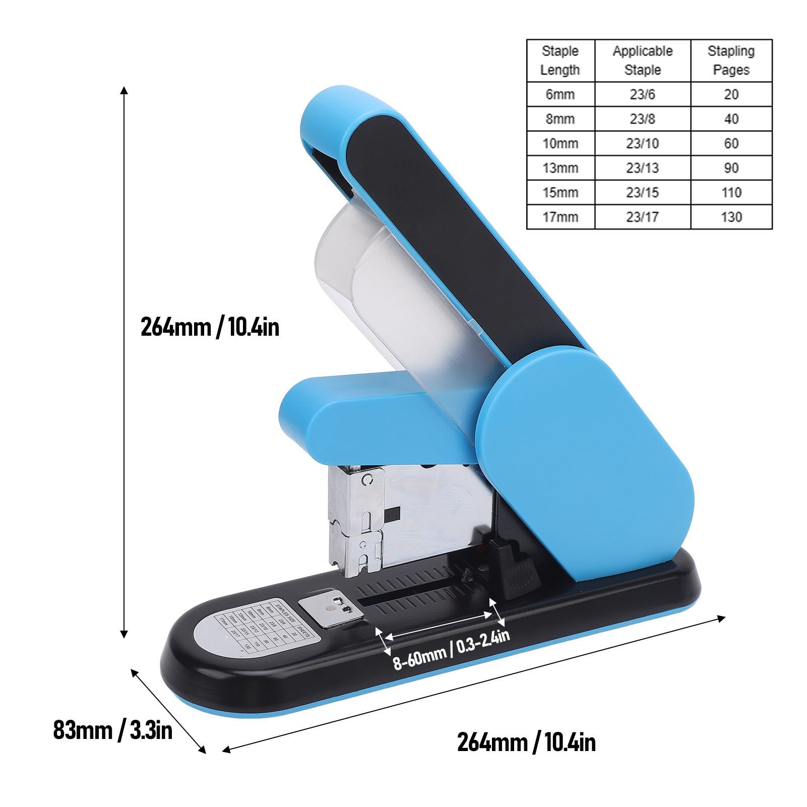 Grapadora de Alta Resistencia con Capacidad de 130 Hojas, Máquina Grapadora de Papel de Escritorio con Profundidad de Alimentación Ajustable, Grapadora Ergonómica Fácil de Cargar