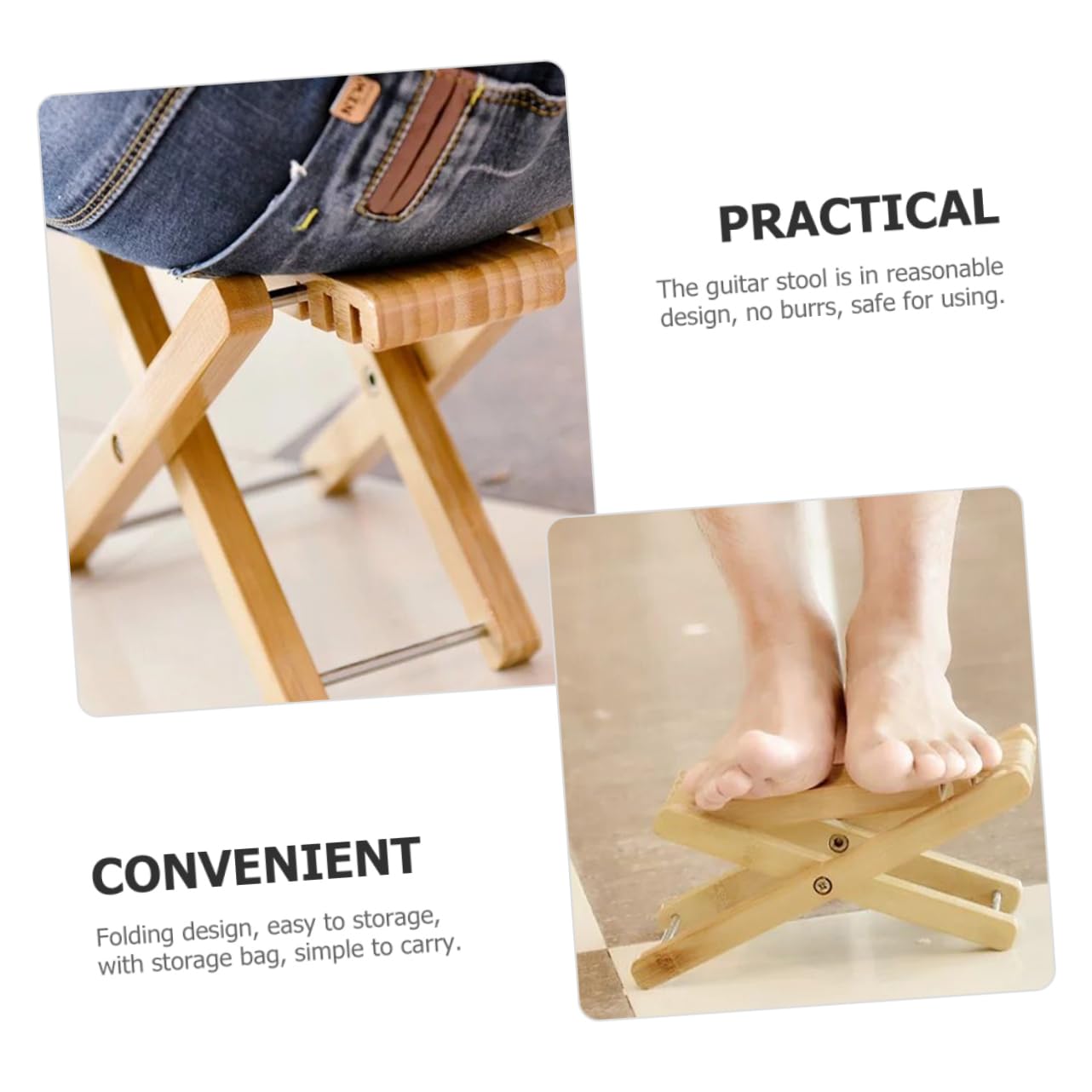 Sgabello Poggiapiedi per Chitarra Classica in Legno Marrone Pieghevole e Portatile con Capacità di Carico Elevata e Borsa per Riporre, per Camera da Letto e Ufficio