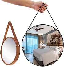 Espelho Decorativo Redondo 45cm Adnet Suspenso C/Alça Couro (Preto)
