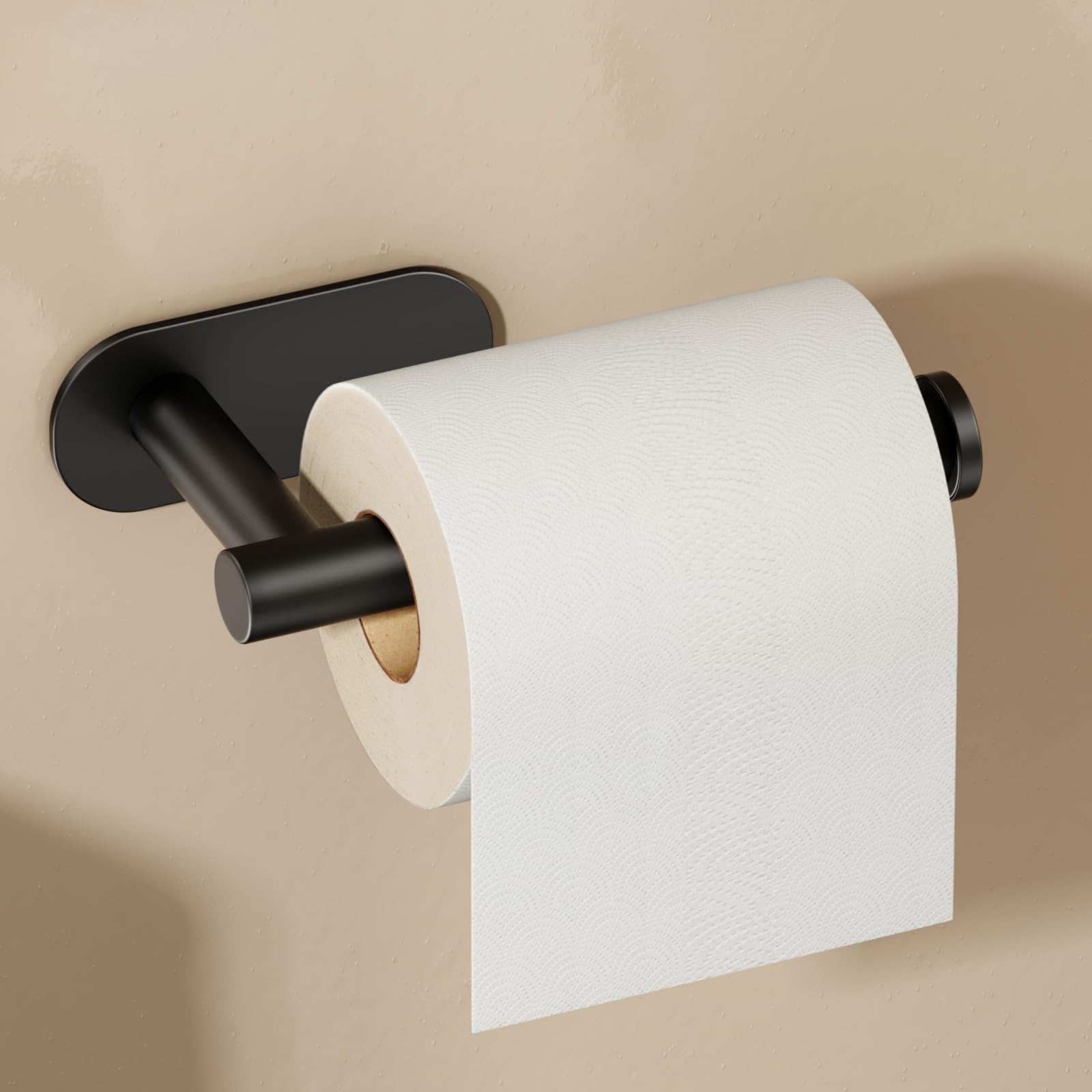 Voldra Toilet Roll Holder Wall Mounted, Stick On Toilet Paper Holder Stainless Steel Loo Roll Holder Self Adhesive Simple Toilet Tissue Rack No Drill For Bathroom(Matte Black)