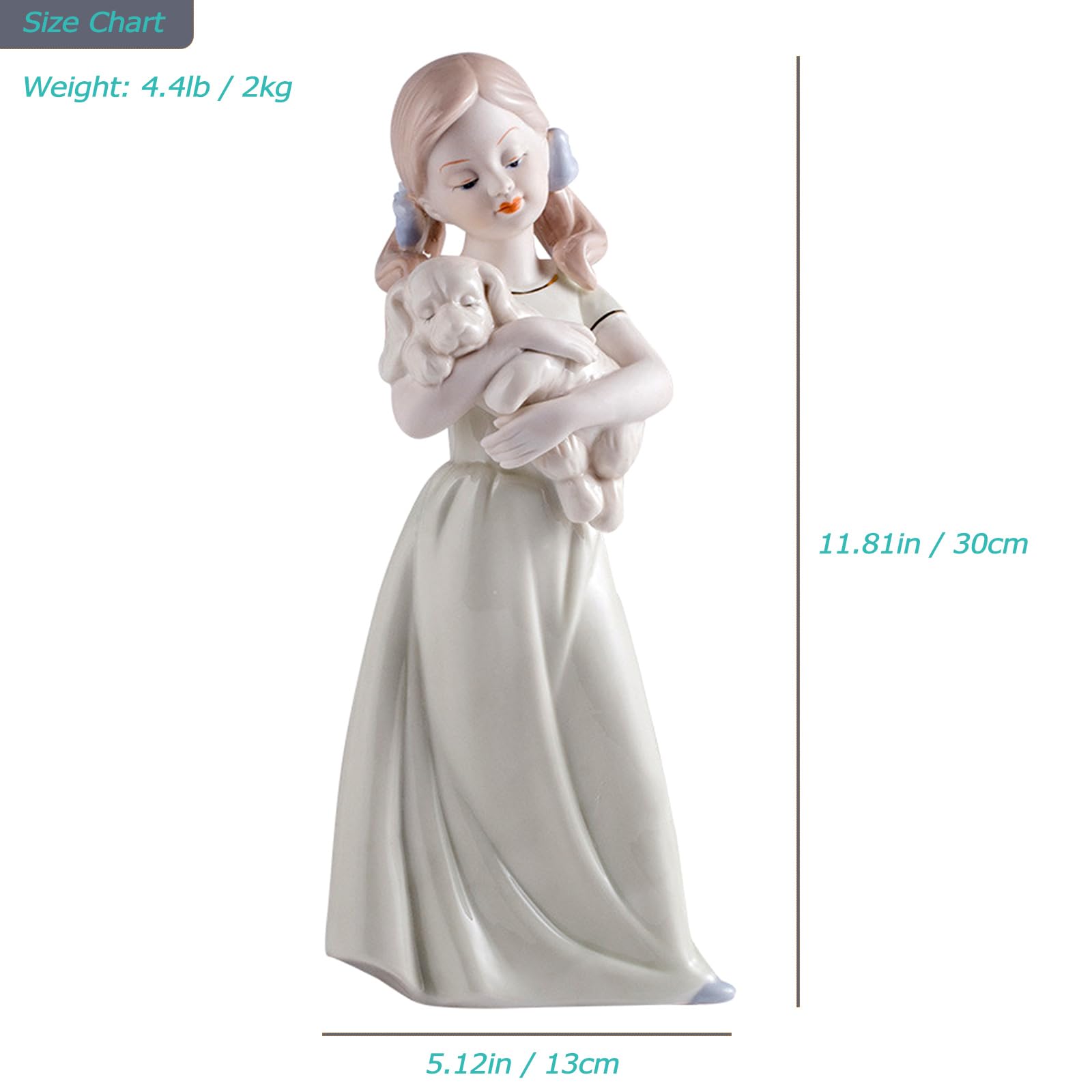 Amazon.co.jp: 陶器の女の子の置物犬の像かわいい犬の彫刻、女性の磁器