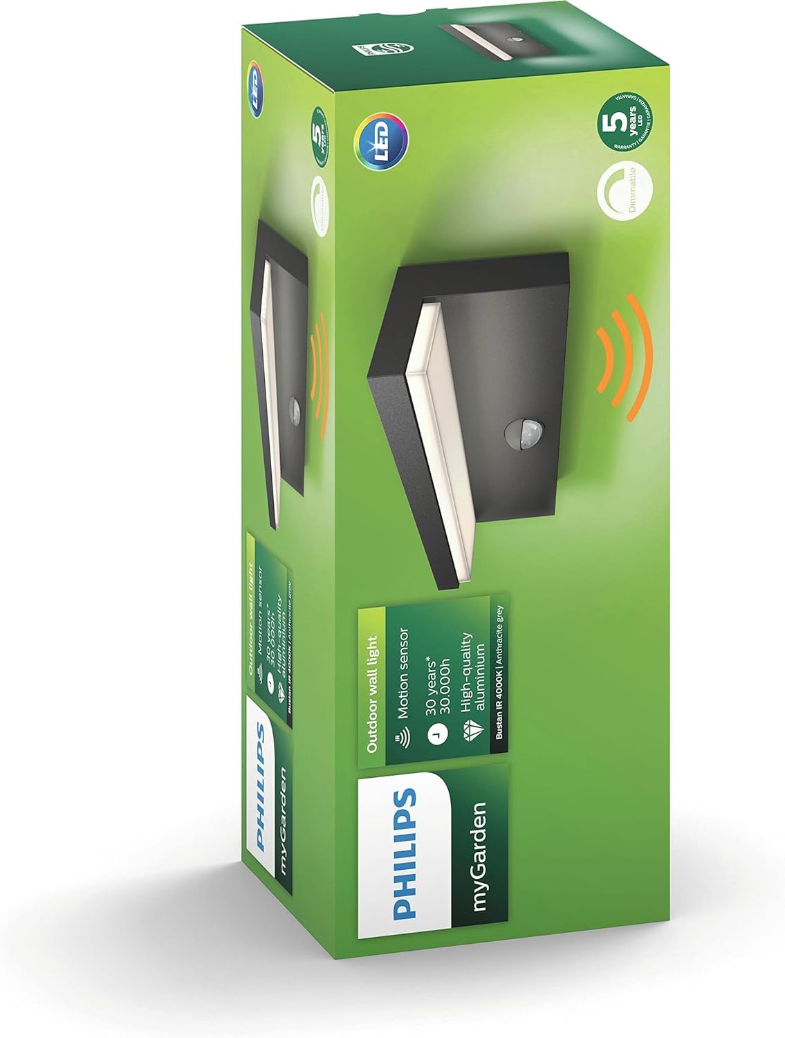 Philips Bustan Wandleuchten für den Außenbereich, 9 W, 4000 K Kaltweiß, wasserbeständig, anthrazit, IP44 wetterfest