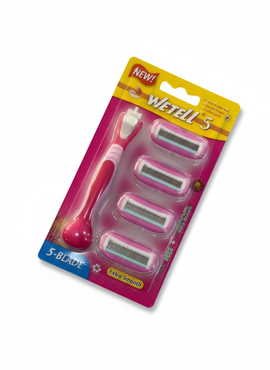 SBF WETELL 5-Blade Women’s Razor with 4 Refill Cartridges | Extra Smooth Shave for Silky Skin | Ergonomic Handle | Shaving Razor for Women (PINK(WT202549-Women))