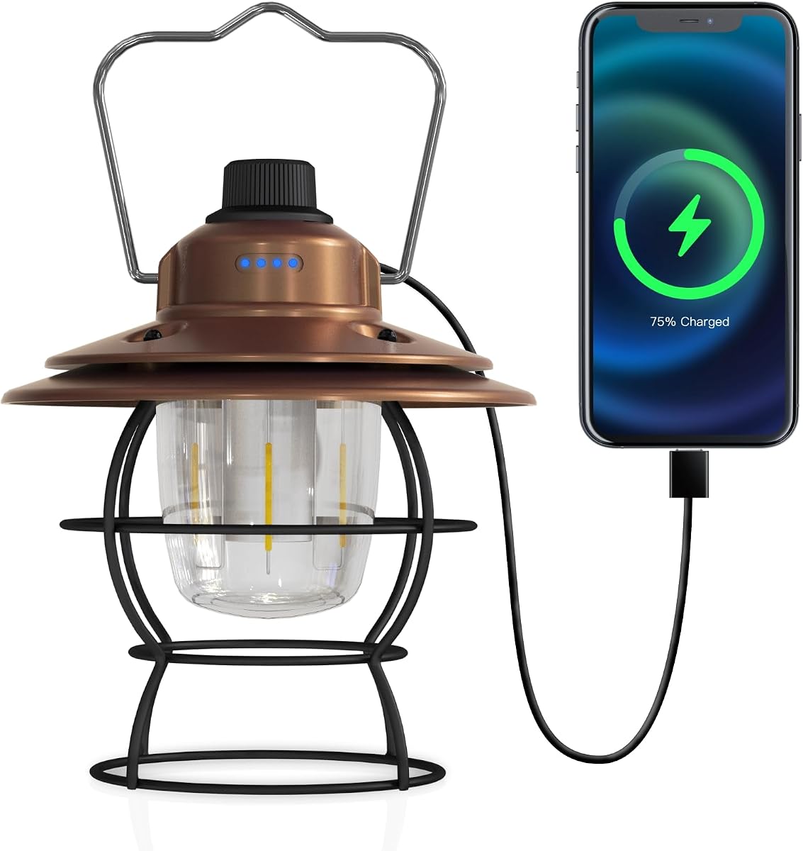LED Camping Lantern Rechargeable, Copper | Vintage Portable Design, Dimmable, 2700-6500K, Waterproof, Indoor Outdoor Use, Retro Lamp for Garden, Hiking