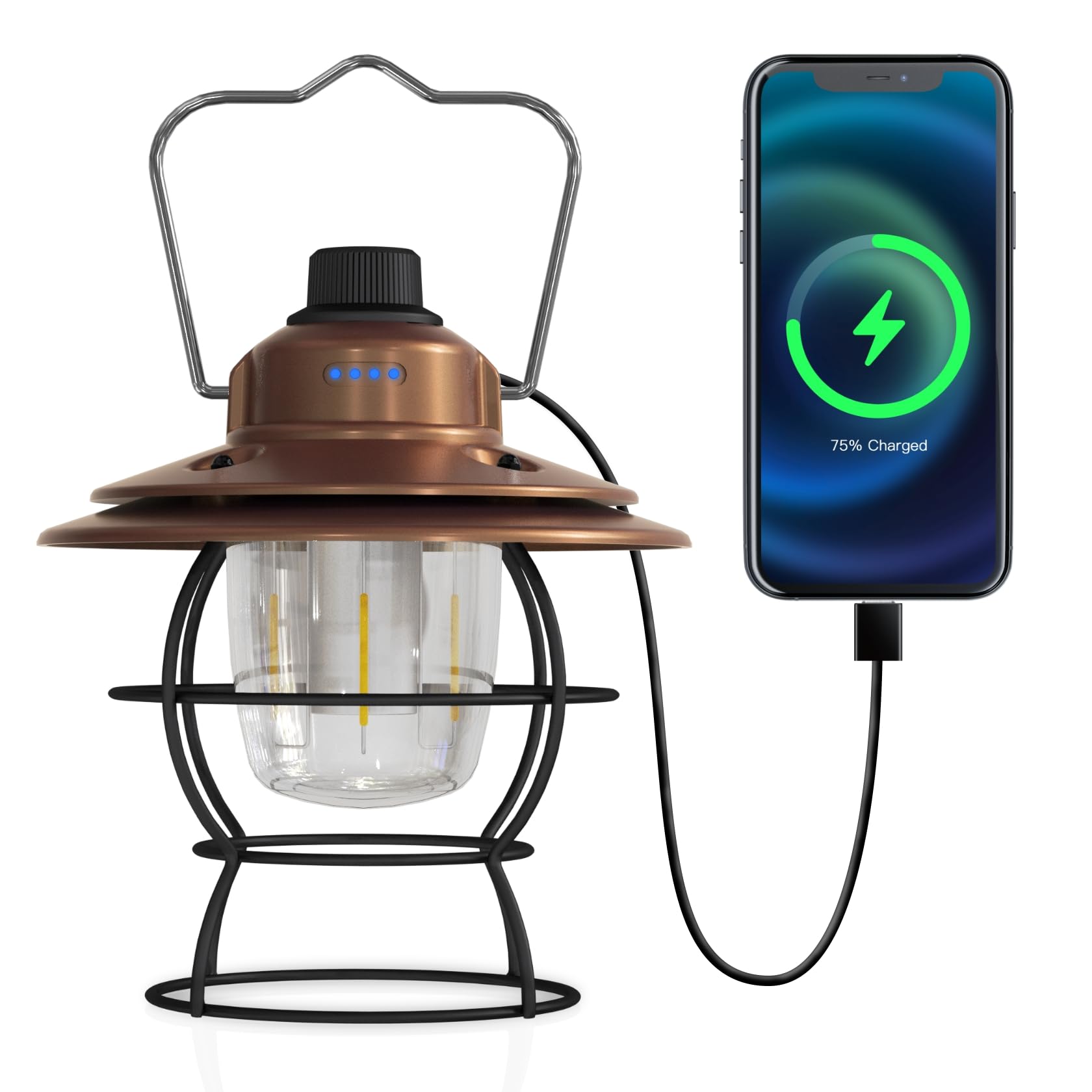 Linterna LED de camping recargable, regulable, portátil, vintage, para exteriores, 2700-6500 K, impermeable, lámpara retro colgante para interiores y exteriores, para jardín, senderismo