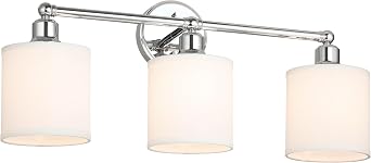 XiNBEi Lighting Wall Light, Bathroom Vanity Light with Fabric Shade, 3 Light Wall Fixture Chrome Finish for Bathroom XB-W1214-3-CH