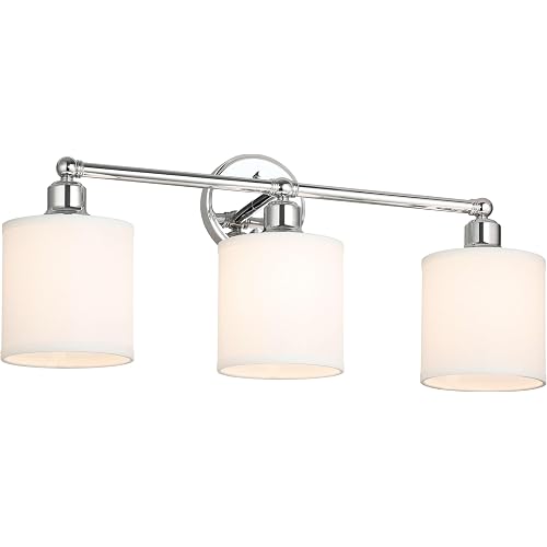 XiNBEi Lighting 3 Light Chrome Vanity Light for Bathroom, Drum Fabric Shade