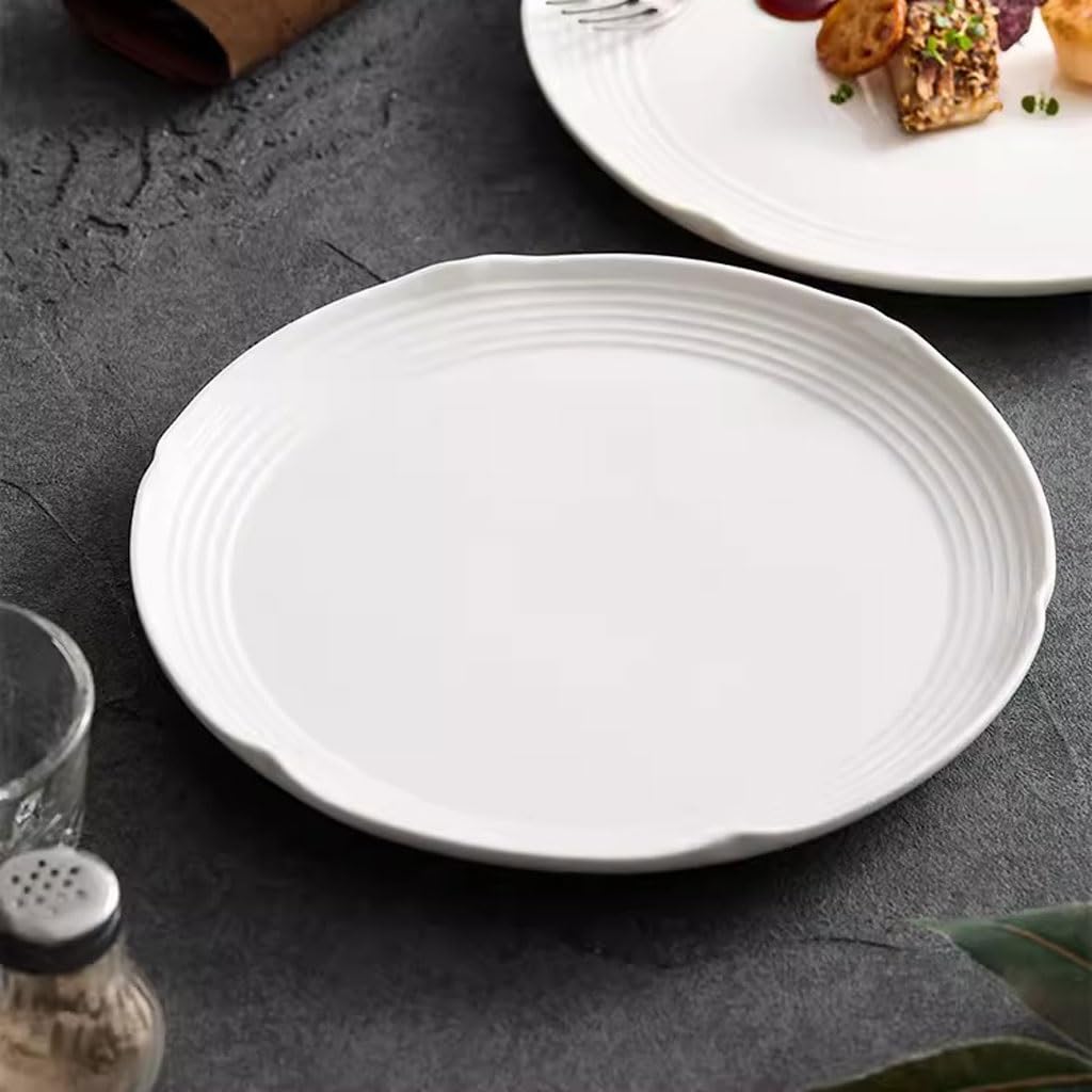 Essteller, Keramik-Essteller für Zuhause, Western-Teller, Steak-Teller, Restaurant-Vorspeisenteller, Salatteller, Küchengeschirr, weiße Keramik-Essteller，25cm