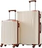 Juego de equipaje Merax de 2 piezas con ruedas, carcasa rígida ABS expandible y ligera, candado TSA, ruedas giratorias, equipaje de mano con protectores de esquinas (20 y 28 pulgadas, blanco y marrón) 1