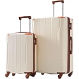 Luggage Sets 2 Piece Suitcases with Wheels, Hardshell ABS Expandable and Lightweight, TSA Lock, Spinner Wheels, Carry On Luggage with Corner Guards (20 28 inch White Brown)