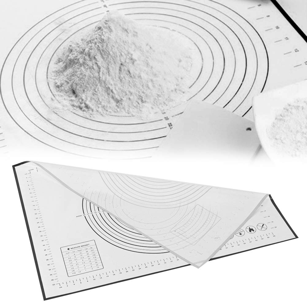 Nikou Almohadilla de silicona antideslizante para amasar, antiadherente, con escalas, para cocina, cocina, cocina, cocina, cocina, 60 x 80 x 0,4 cm, color negro, tapete de masa para hornear