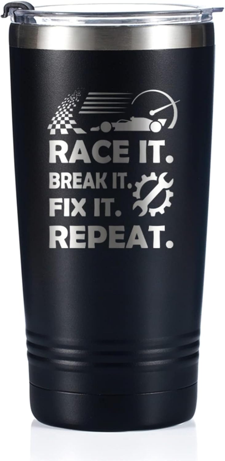Onebttl Car Guy Gifts for Men - Race It Break It Fix It Repeat Tumbler - Mechanic Race Car Lover Racing Travel Mug 20oz