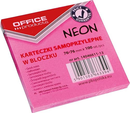 OFFICE PRODUCTS 14046611-13 Haftnotiz 76 x 76 mm, 1 X 100 Blatt, Neon, rosafarbi