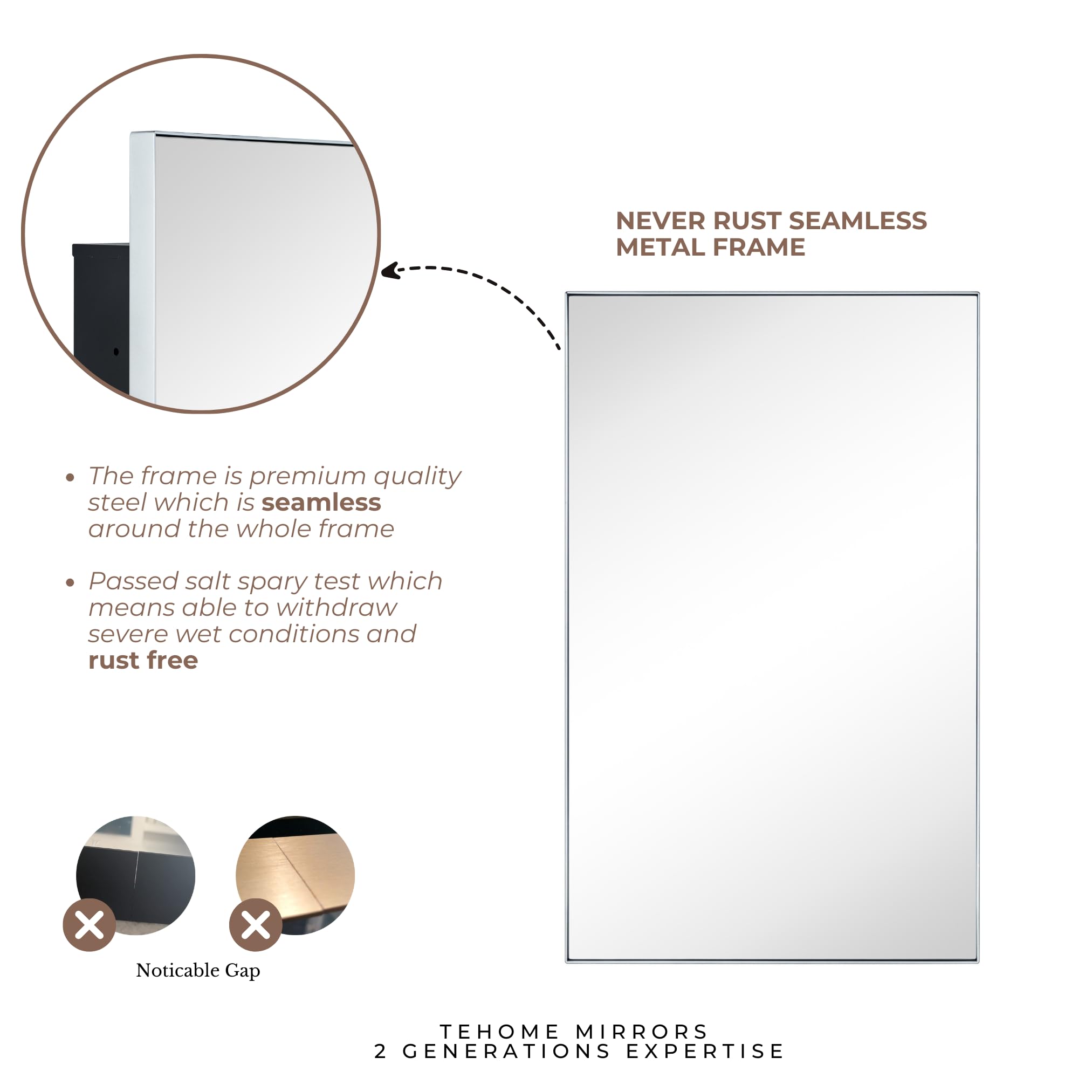 TEHOME Badezimmer Medizinschrank Mit Spiegel – Rechteckig, Silberfarben, 2 Glasablagen, 40,6 X 66 Cm