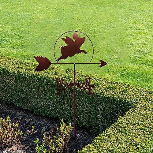 Cnmji Metal Weather Vane With Flying Pig Figurine, Practical Wind Direction Indicator, Garden Stake Weather Vane Professional Measuring Tool Garden Yard Easy Use #TOP3