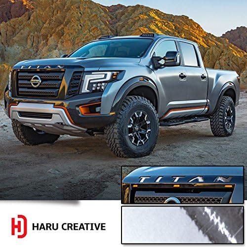Haru Creative - Front Hood Grille Emblem Letter Insert Overlay Vinyl Decal Sticker Compatible with and Fits Nissan Titan XD 2016 2017 2018 - Chrome Silver