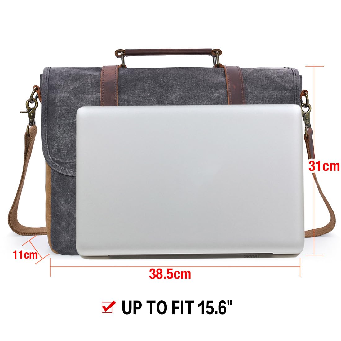 Sac à bandoulière en toile et cuir pour ordinateur portable 15,6"