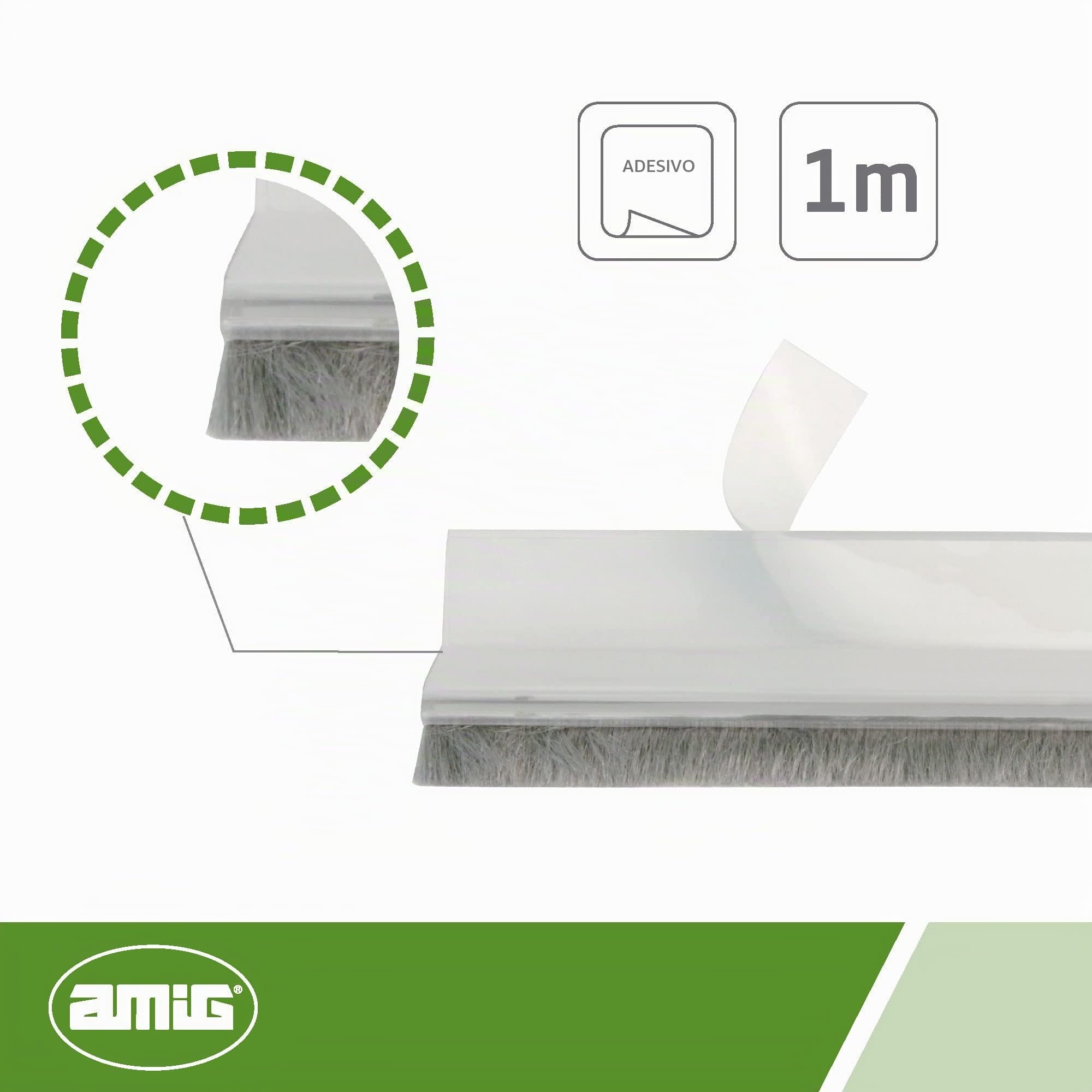 Amig - Paraspifferi per porte di ingresso o di passaggio | Paraspifferi adesivo da sovrapporre | Spazzola per capelli | Foglio di plastica tra la spazzola | 1 m | Trasparente | PVC