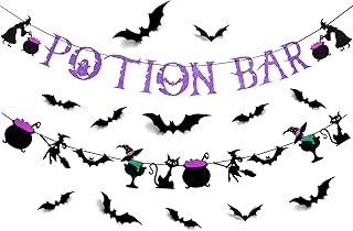Purple Glitter Potion Bar Banner Halloween Hocus Pocus Banner, Halloween Potion Bar Decorations Potion Bar Sign, Halloween Hocus Pocus Decorations Halloween Haunted Mansion Party Decorations