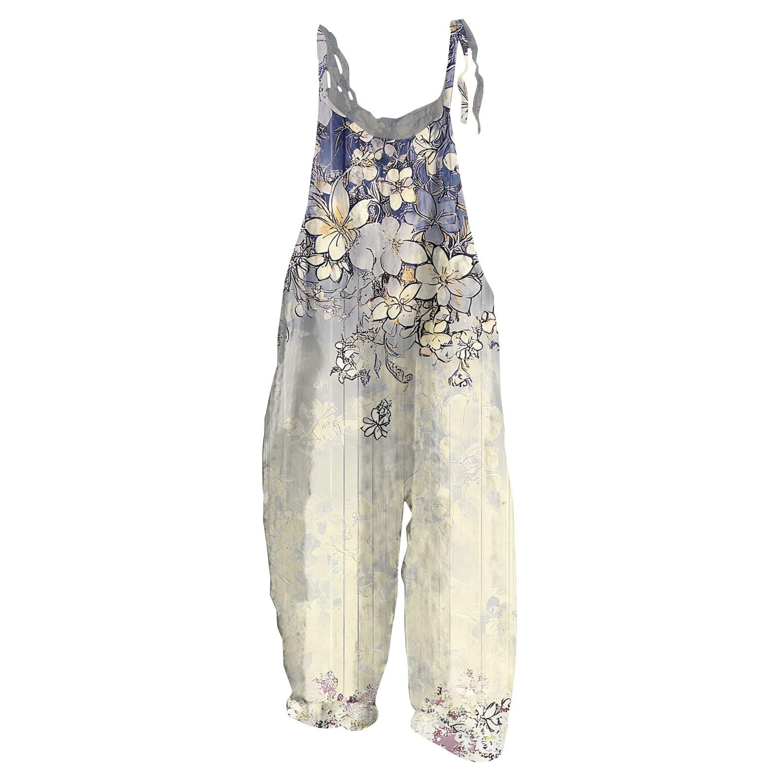 OIOLOYJM Spring Summer Plus Size Boho Overalls for Women 2026 Hippie Cloth Floral Printed Jumpsuits Spaghetti Strap Rompers