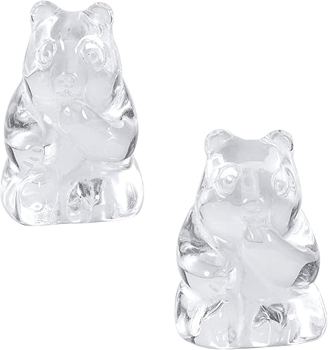 Rockcloud Juego de 2 piedras de cristal de roca tallada a mano con osito de bolsillo, estatua coleccionable de animales para curación de reiki,