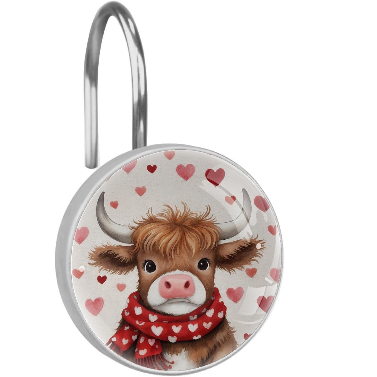 VAPOKF Shower Curtain Hooks, Love Highland Cattle Rust Proof Decorative Shower Curtain Rings, Modern Farmhouse Designer Shower Curtain Hangers for Bathroom, 12Pcs
