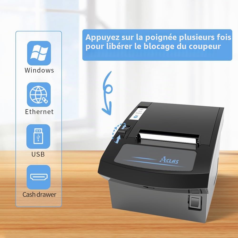 ACLAS Imprimante Thermique de Reçu de réception Thermique POS avec Port USB Ethernet 250 mm/s ESC/POS pour Windows PC Restaurant