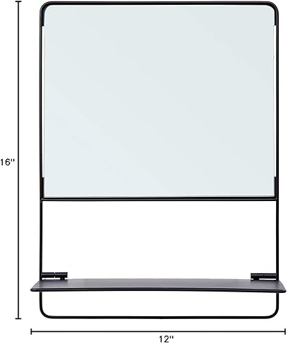 Miniatura 8 de Truu Design Espejo cuadrado decorativo con estante plegable, 16 x 12 pulgadas, negro