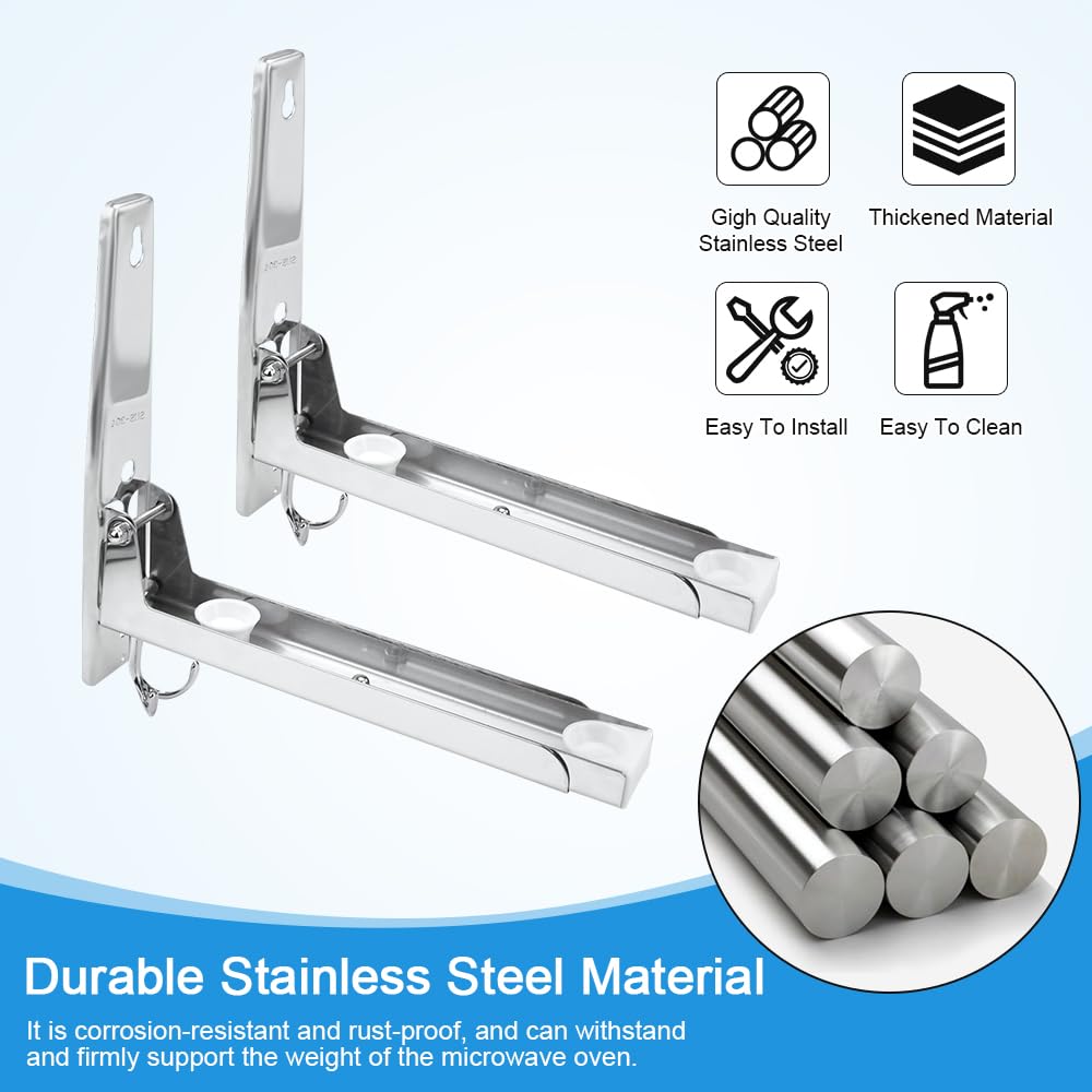 Supporto Pieghevole Da Parete Per Microonde - Regolabile 22-44cm, Acciaio Inox, Portata 30kg - Foto 5