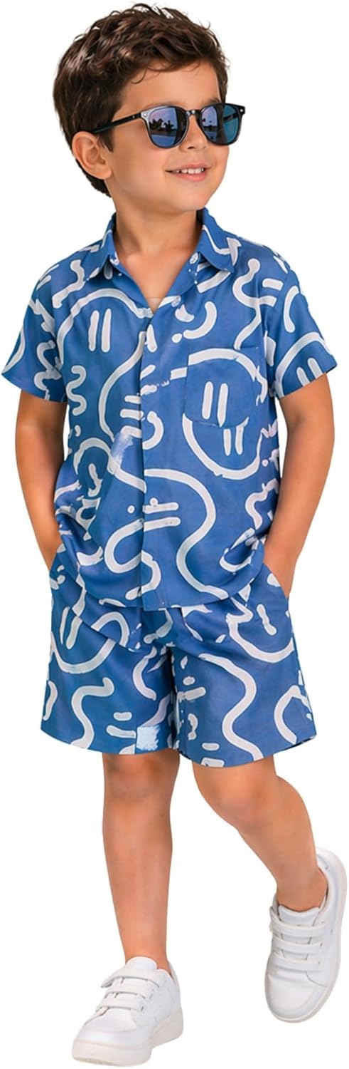 Superminis Boys Coordinated Set With Printed Rayon Shirt and Shorts