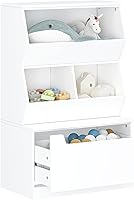 Vista 9 de UTEX Organizador de almacenamiento de juguetes para niños, estantería para niños y estantería con cajón, compartimento de almacenamiento abierto