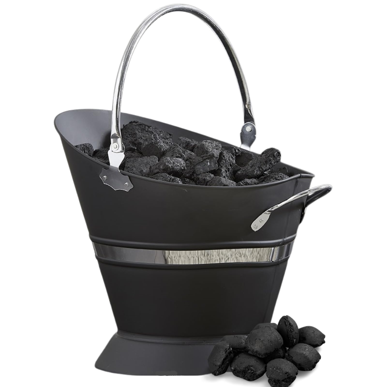 Muriel Bargains Black Pewter Black-Pewter Waterloo Coal Bucket – Metal Fireplace Ash Scuttle With Pewter Band & Carry Handle – Heavy Duty Fireside Accessory For Coal, Ash & Log Storage Fire Accessories - Ing038