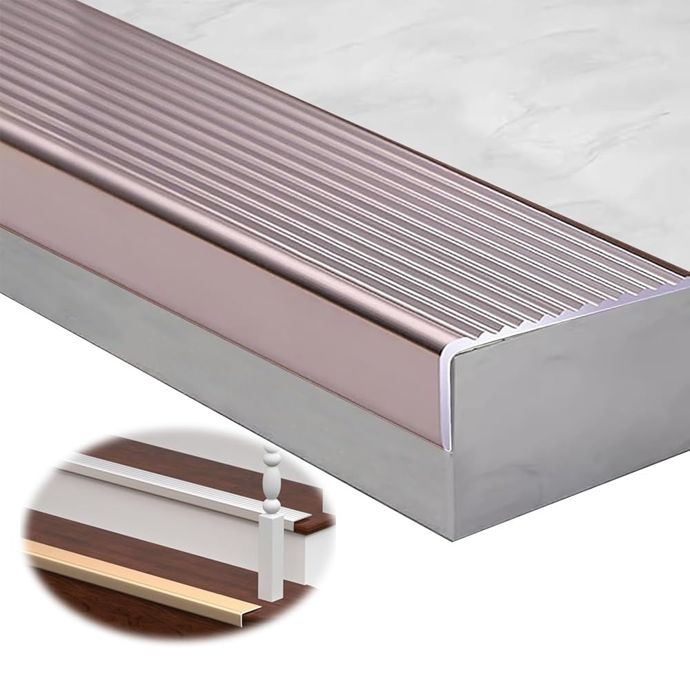 Protector de Borde de Escalera metálico en Forma de L, Tira Impermeable para peldaños, moldura de Puerta Antideslizante, 3,17,6 cm de Ancho y 89,4 cm de Largo.