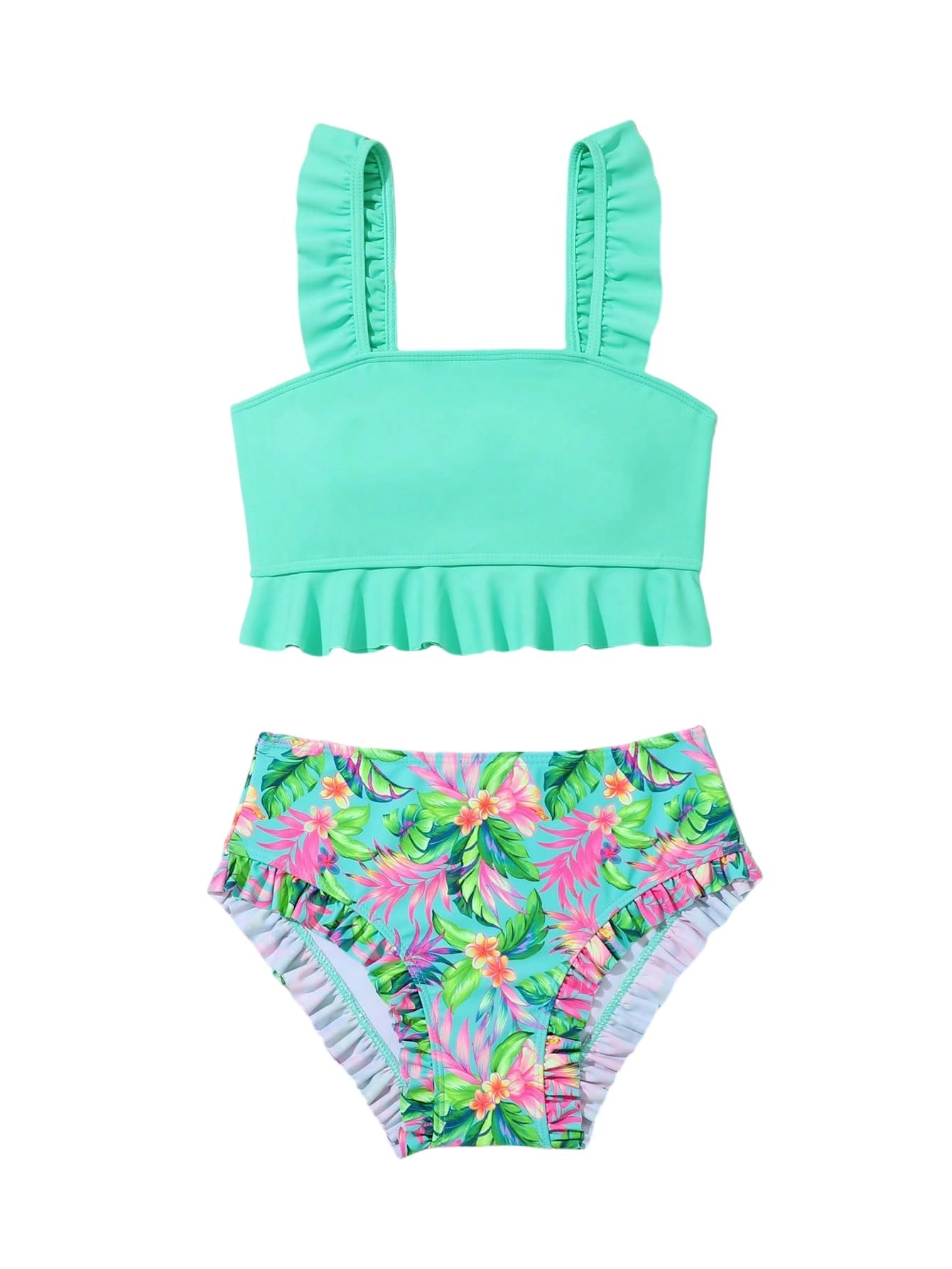 SweatyRocks Conjunto de bikini para niña de 2 piezas, traje de baño tropical, traje de baño, traje de baño, ropa de playa, ropa de playa