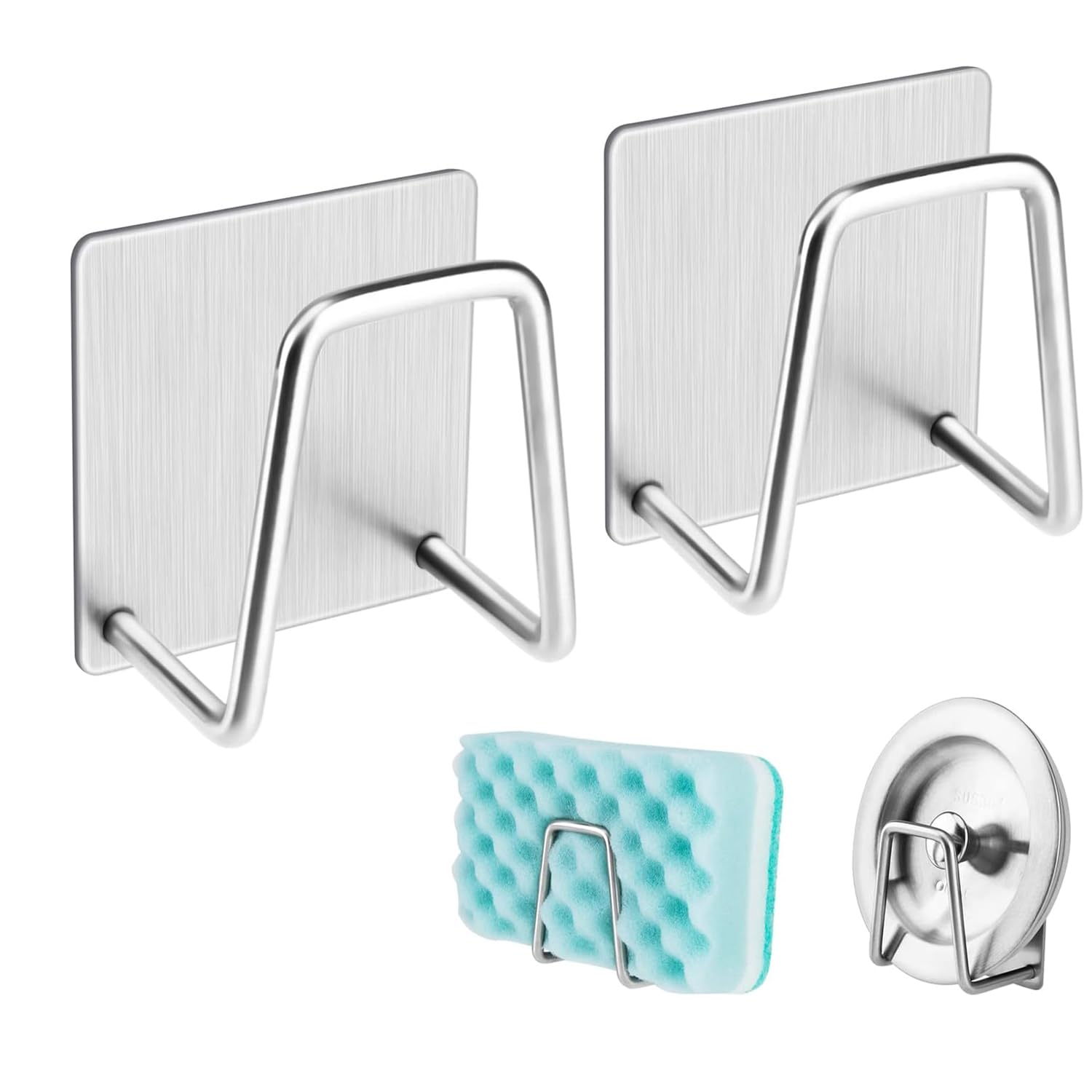 2Pcs Adhesive Sponge Holder Sink Caddy Holder for Brush and Sponge - SUS304 Stainless Steel Rust Proof Waterproof