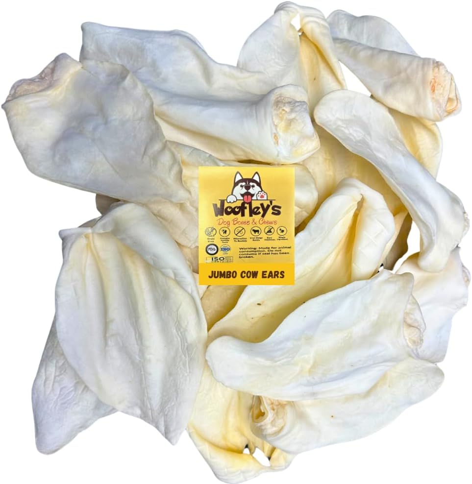 Woofley's White Cow Ears - 100 Count - Best Dog Chews - Beef Buffalo No Hide - Natural Cow Ear