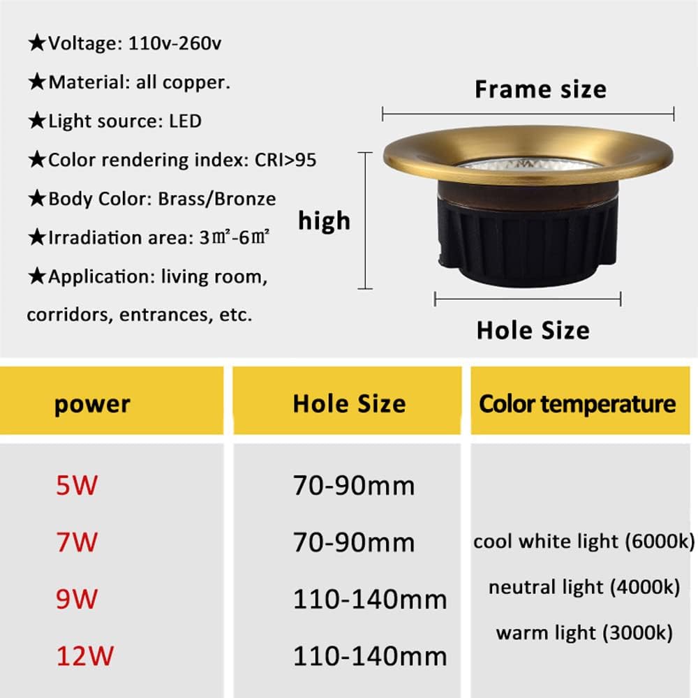 Set of 3,LED Brushed Brass Recessed Downlight Conversion Kit 5W,7W,9W,12W Eyeball Ceilling Potlight Round Flat Panel Light 3in 4in 5in,3000K|4000K|6000K