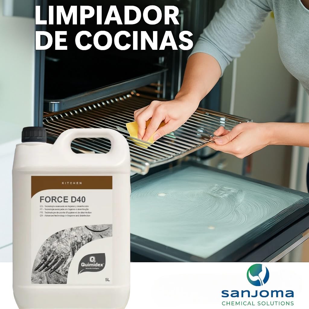 FORCE D40 - Desengrasante Profesional para Planchas y Hornos, Limpieza en Caliente de Grasa Requemada y Carbonizada, Uso en Cocinas Industriales, 5L