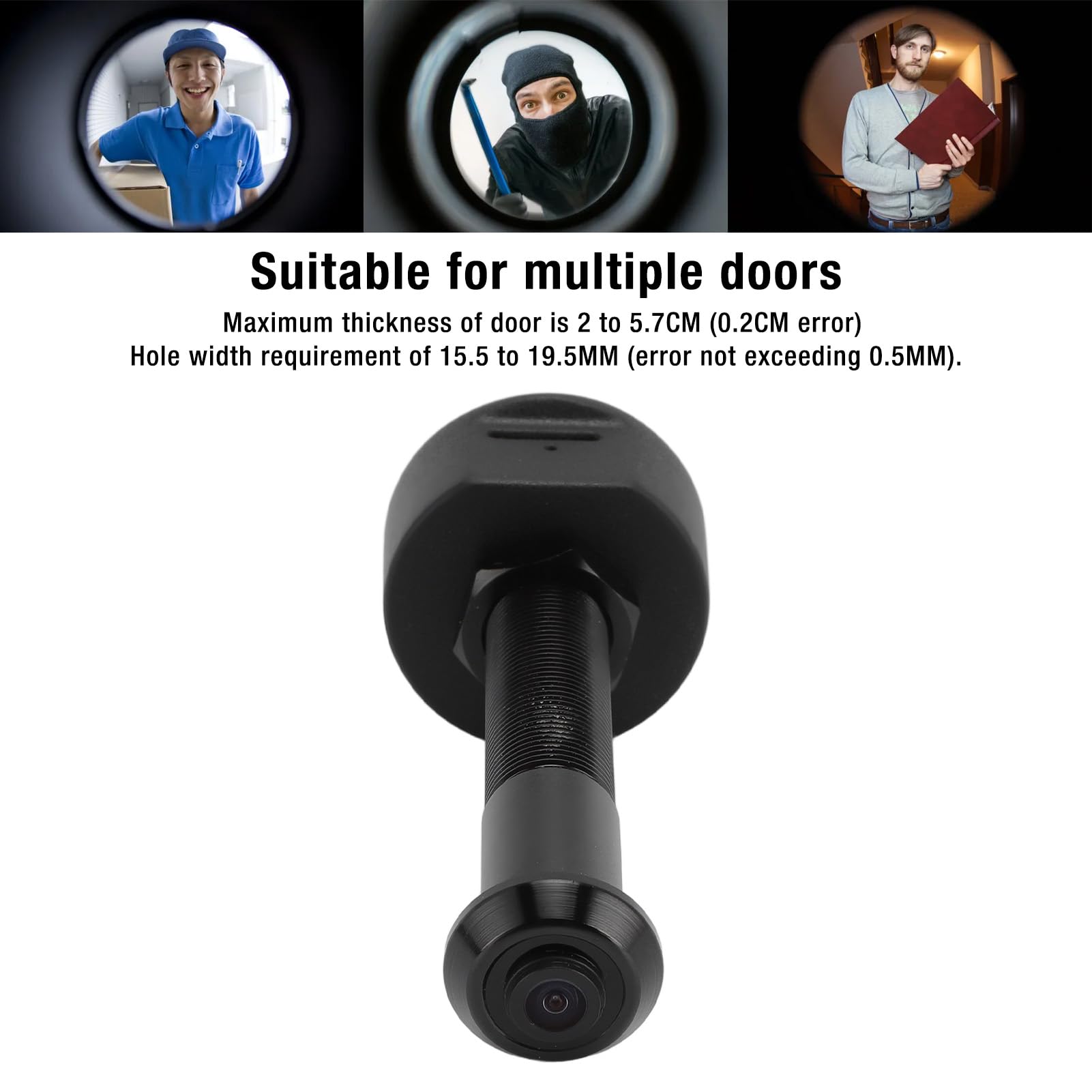 VBESTLIFE Telecamera per Spioncino 1080P, Telecamera per Foro per Porta con Obiettivo Grandangolare da 170° per Tuya, Rilevamento del Movimento, Visione Notturna (BLACK)